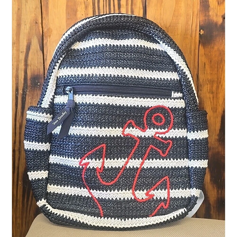 Vera Bradley Straw Mini Backpack Anchors Aweigh Nautical Beach Bag